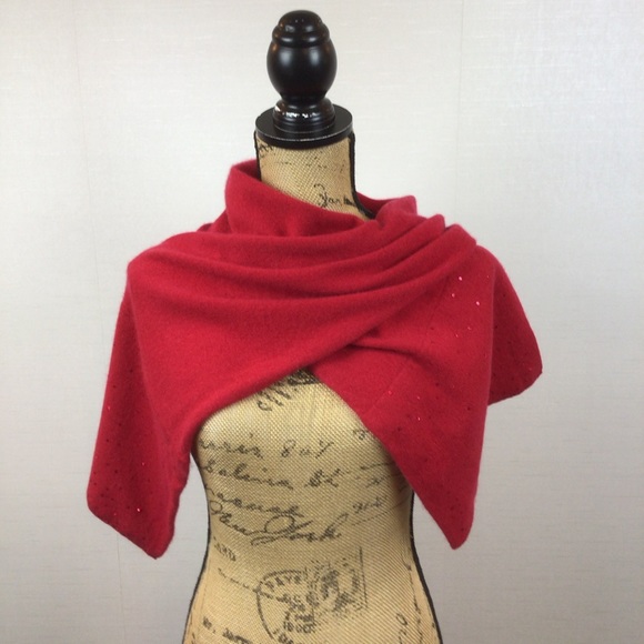 Jones New York Cashmere Scarf Red Embellished - Picture 6 of 10